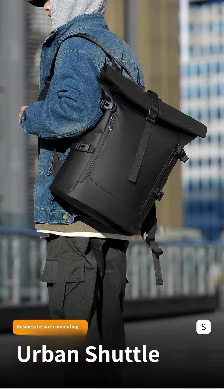 Splash-Proof Roll Top Backpack with 15.6