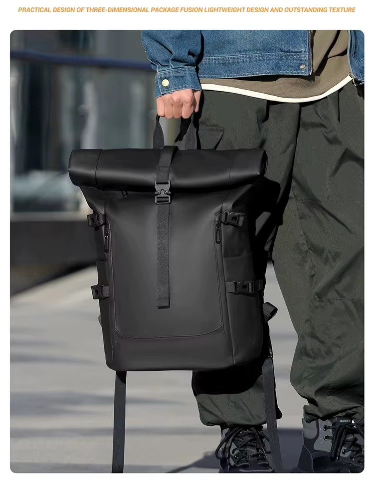 Splash-Proof Roll Top Backpack with 15.6