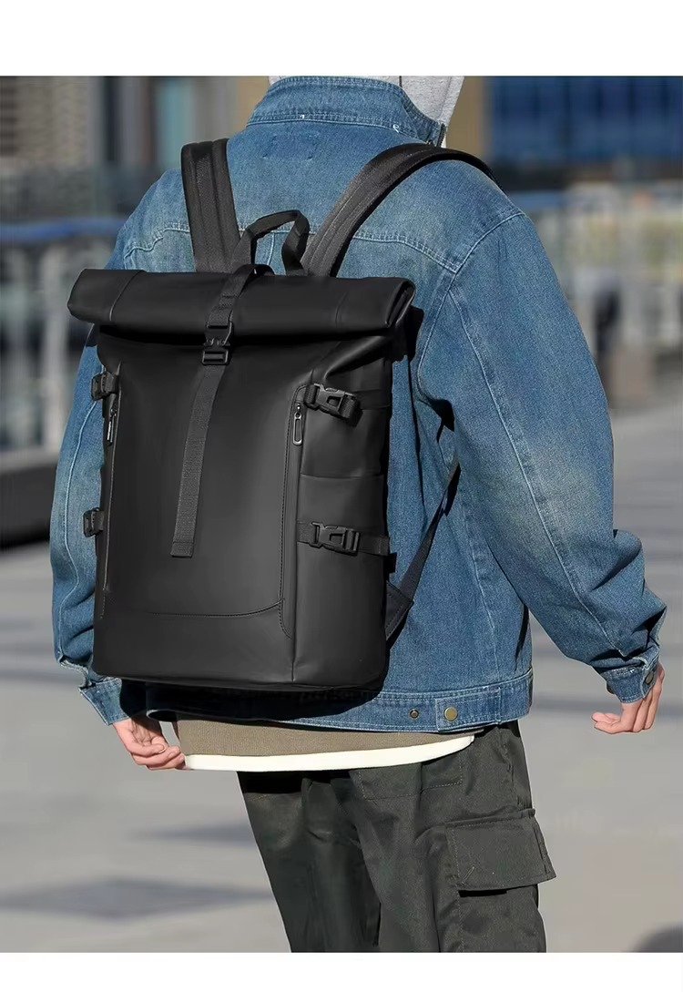 Splash-Proof Roll Top Backpack with 15.6
