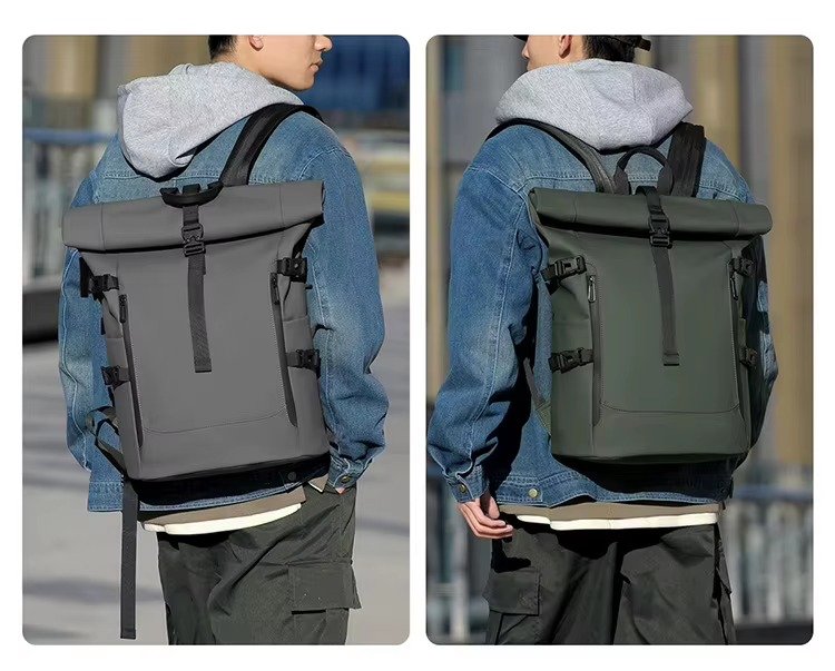 Splash-Proof Roll Top Backpack with 15.6
