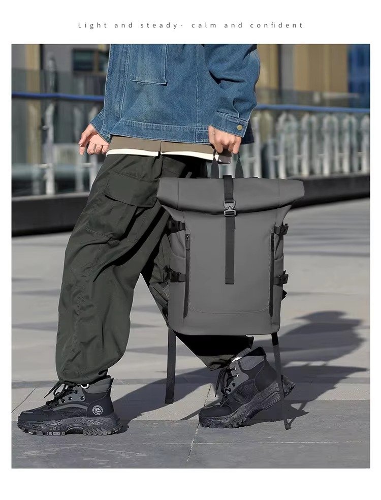Splash-Proof Roll Top Backpack with 15.6