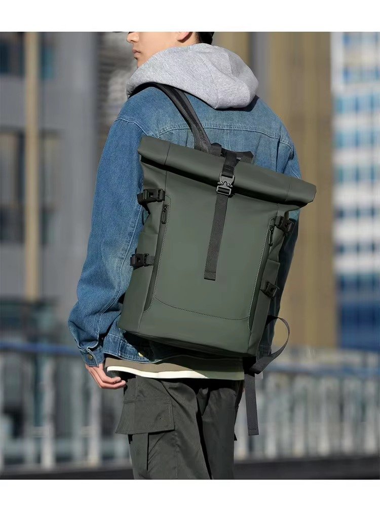Splash-Proof Roll Top Backpack with 15.6