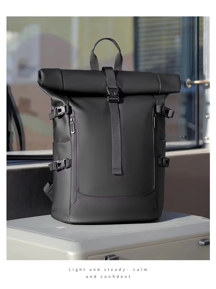 Splash-Proof Roll Top Backpack with 15.6
