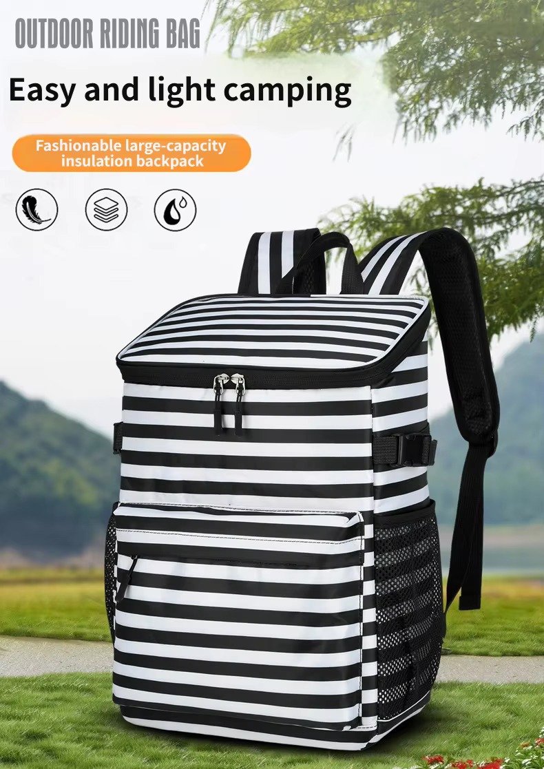 Striped Large-Capacity Insulated Cooler Backpack for Camping Trips product detail