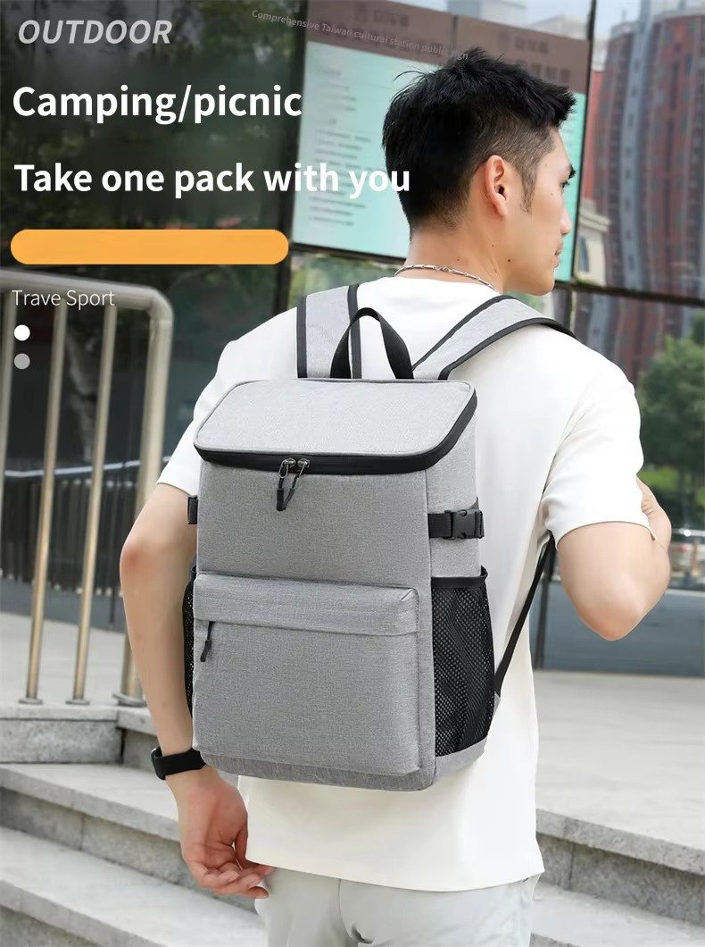 Striped Large-Capacity Insulated Cooler Backpack for Camping Trips product detail