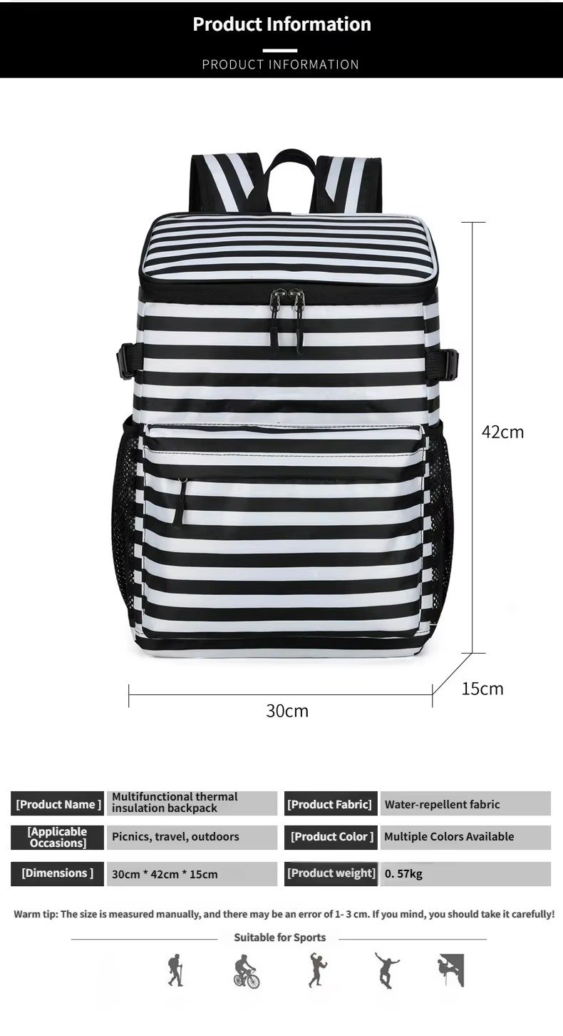 Striped Large-Capacity Insulated Cooler Backpack for Camping Trips product detail