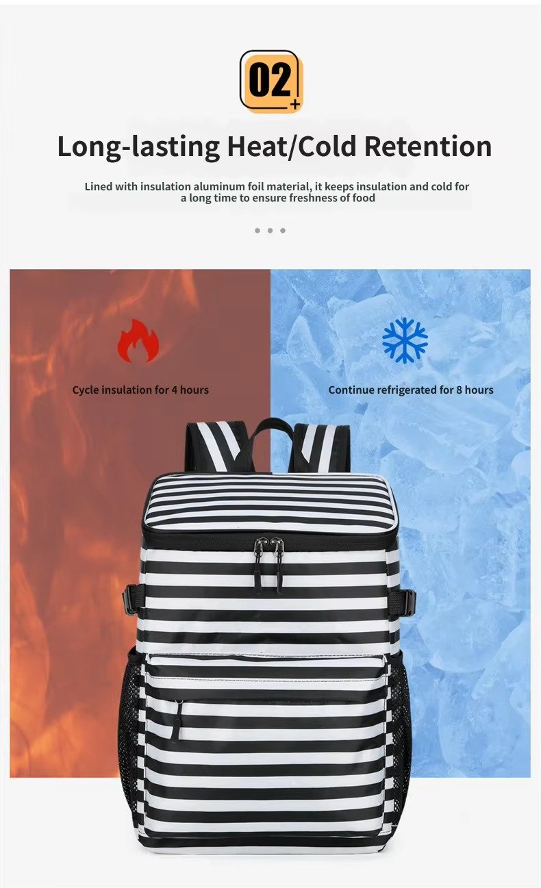Striped Large-Capacity Insulated Cooler Backpack for Camping Trips product detail