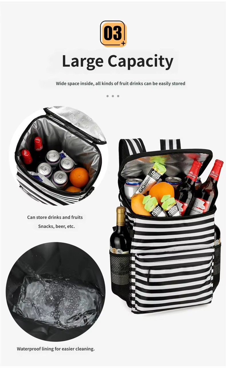 Striped Large-Capacity Insulated Cooler Backpack for Camping Trips product detail