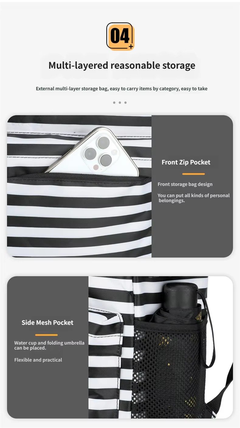 Striped Large-Capacity Insulated Cooler Backpack for Camping Trips product detail