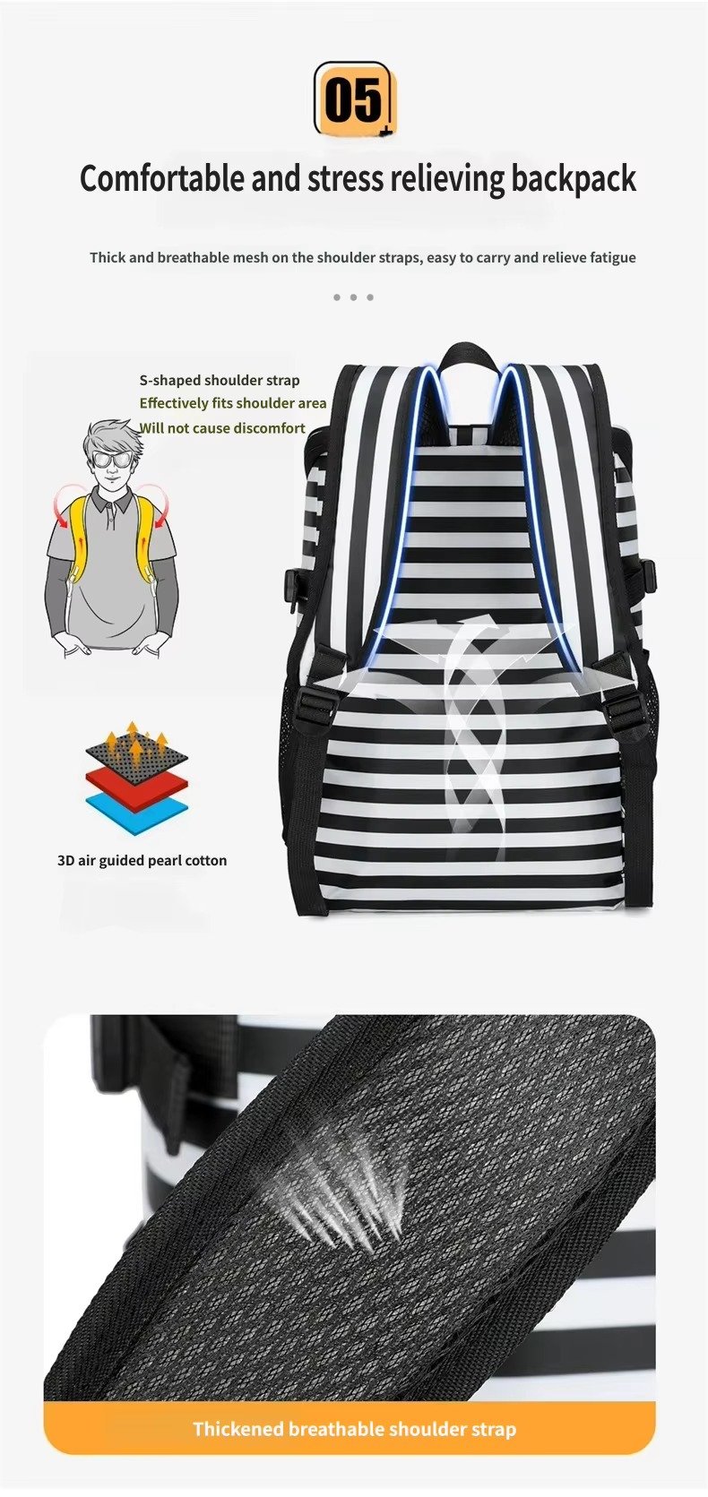 Striped Large-Capacity Insulated Cooler Backpack for Camping Trips product detail