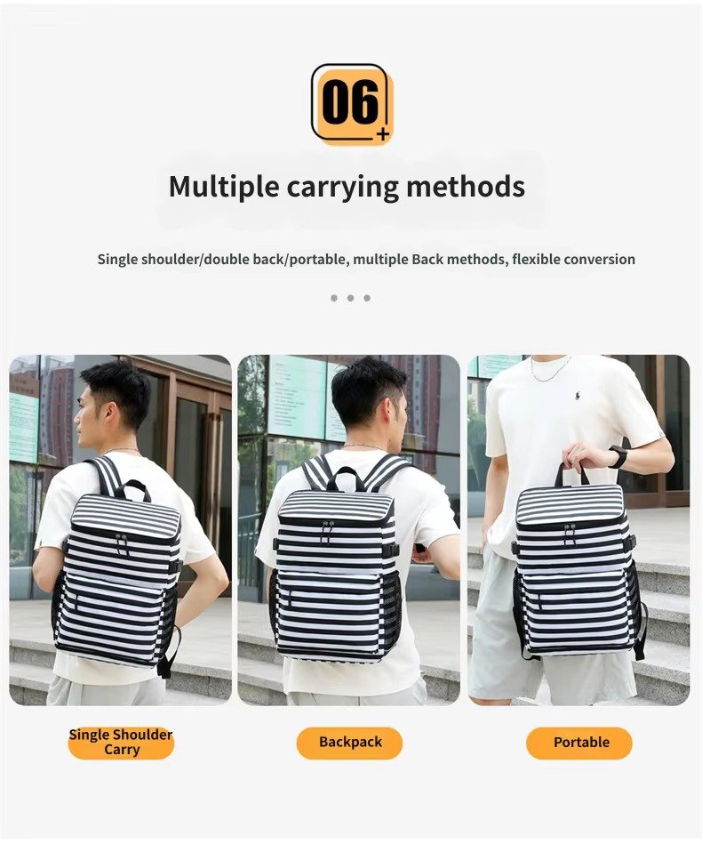 Striped Large-Capacity Insulated Cooler Backpack for Camping Trips product detail