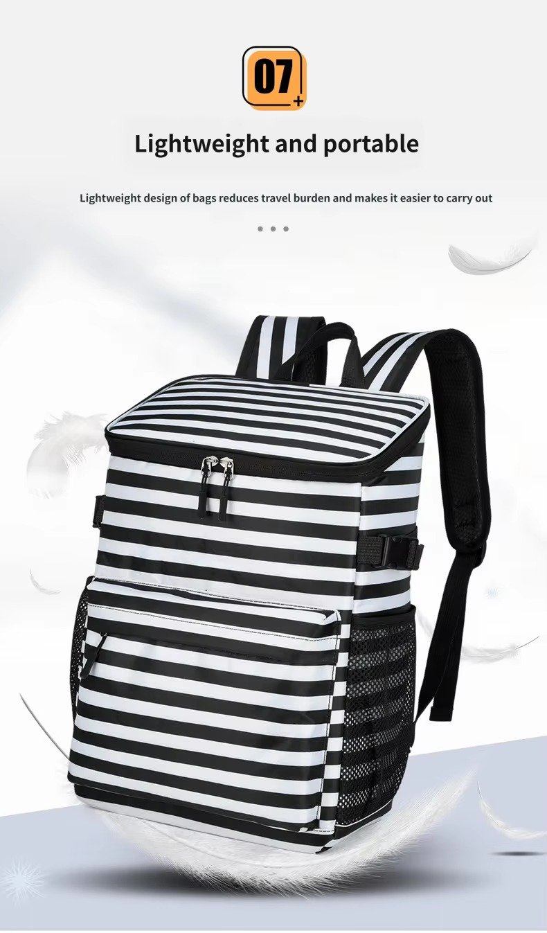 Striped Large-Capacity Insulated Cooler Backpack for Camping Trips product detail