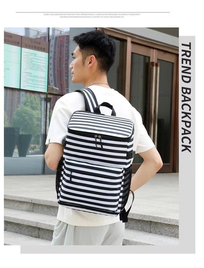 Striped Large-Capacity Insulated Cooler Backpack for Camping Trips product detail