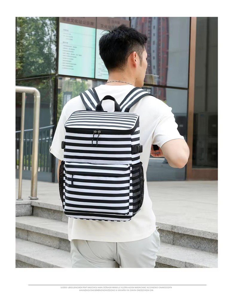 Striped Large-Capacity Insulated Cooler Backpack for Camping Trips product detail