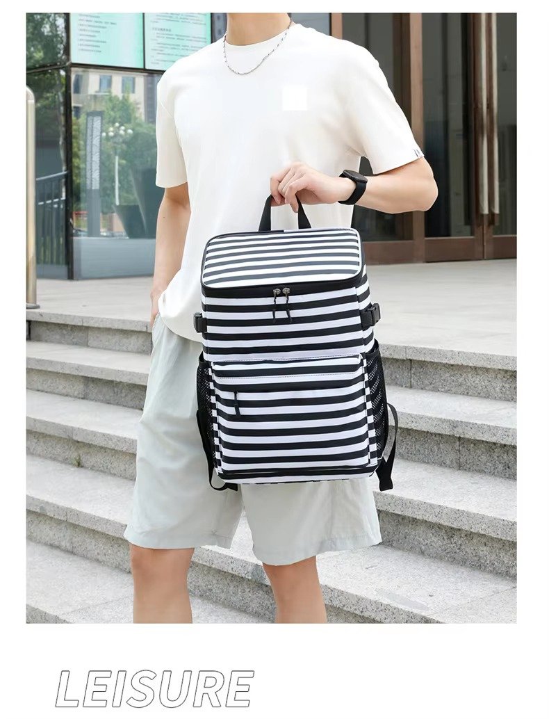 Striped Large-Capacity Insulated Cooler Backpack for Camping Trips product detail