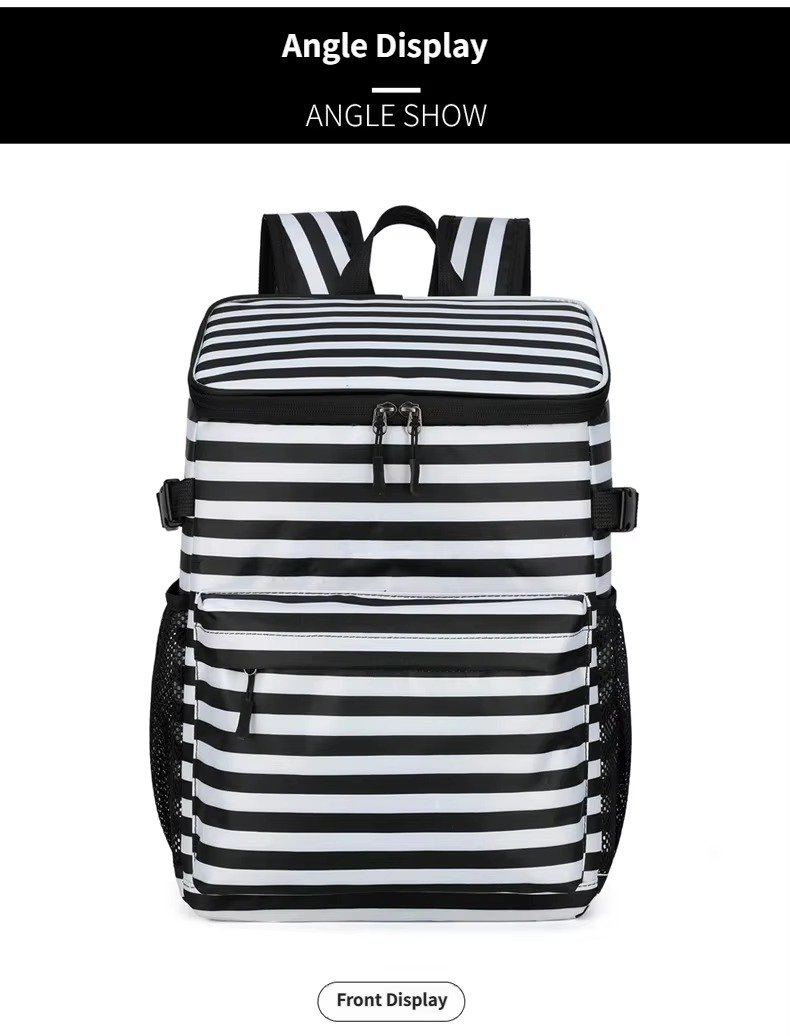 Striped Large-Capacity Insulated Cooler Backpack for Camping Trips product detail