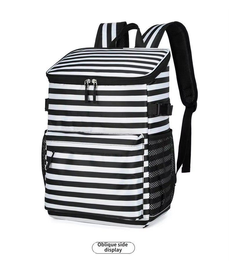 Striped Large-Capacity Insulated Cooler Backpack for Camping Trips product detail