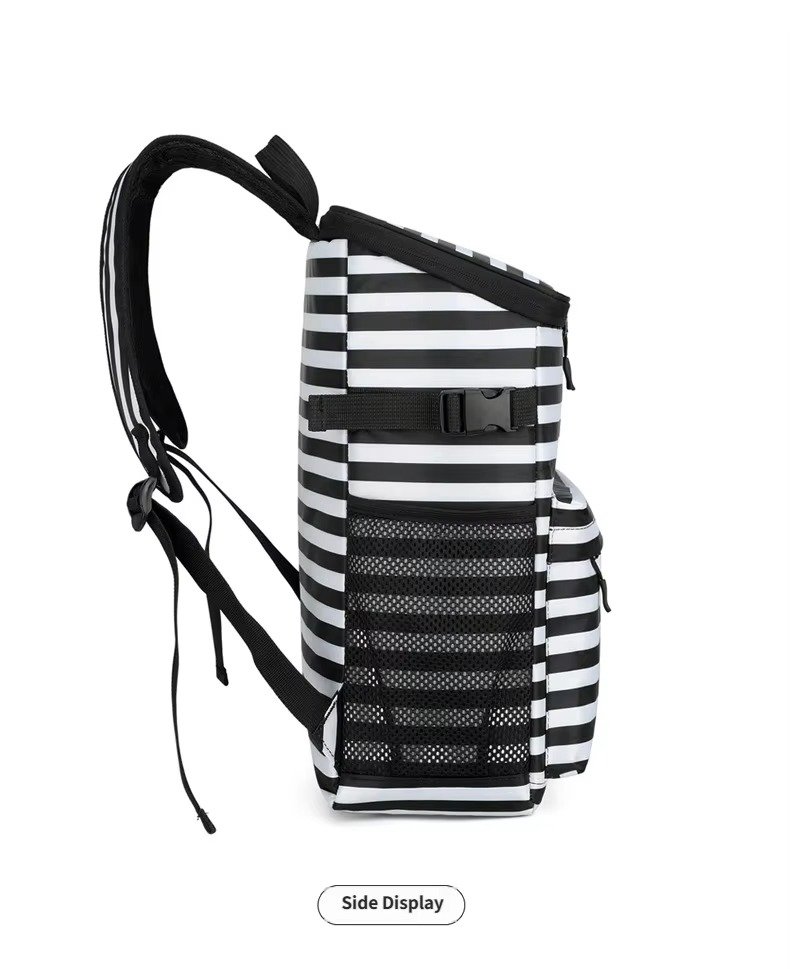 Striped Large-Capacity Insulated Cooler Backpack for Camping Trips product detail