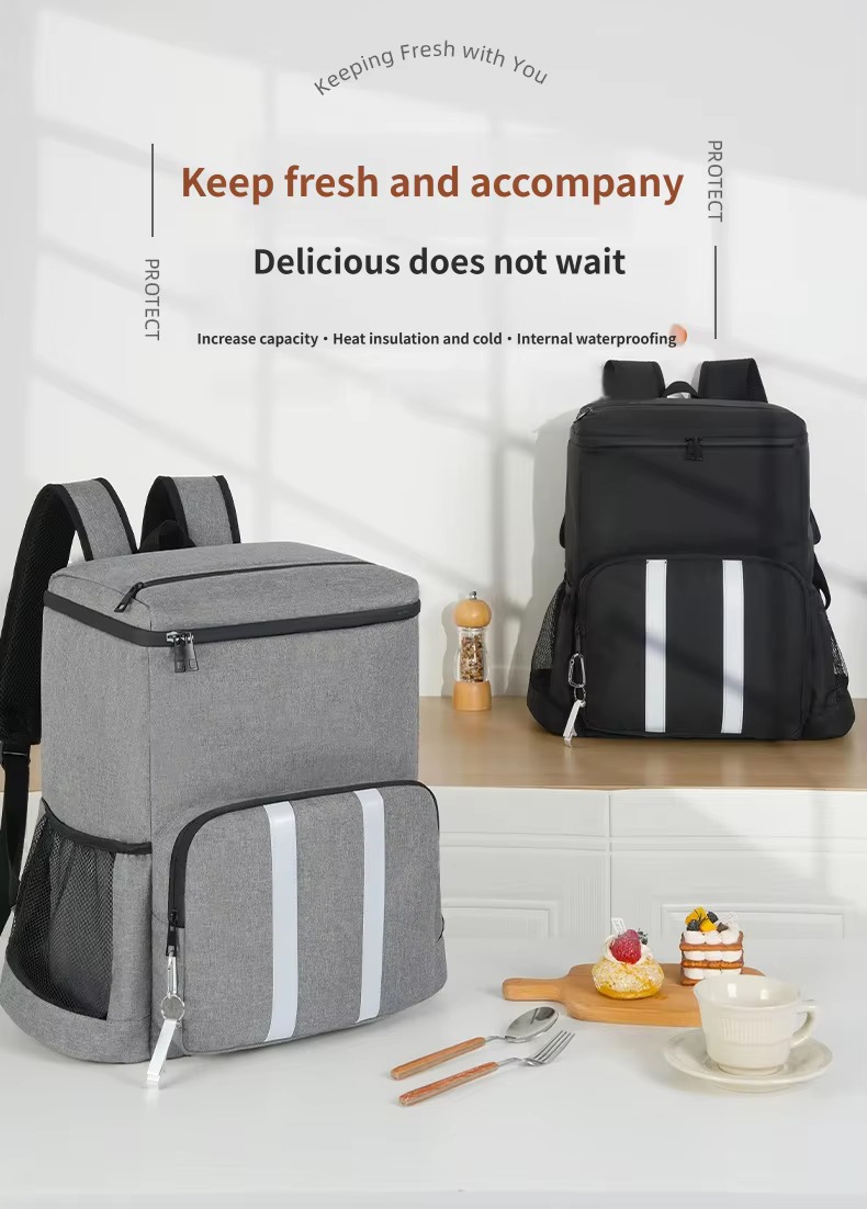 Striped Cooler Backpack with Built-In Bottle Opener product detail
