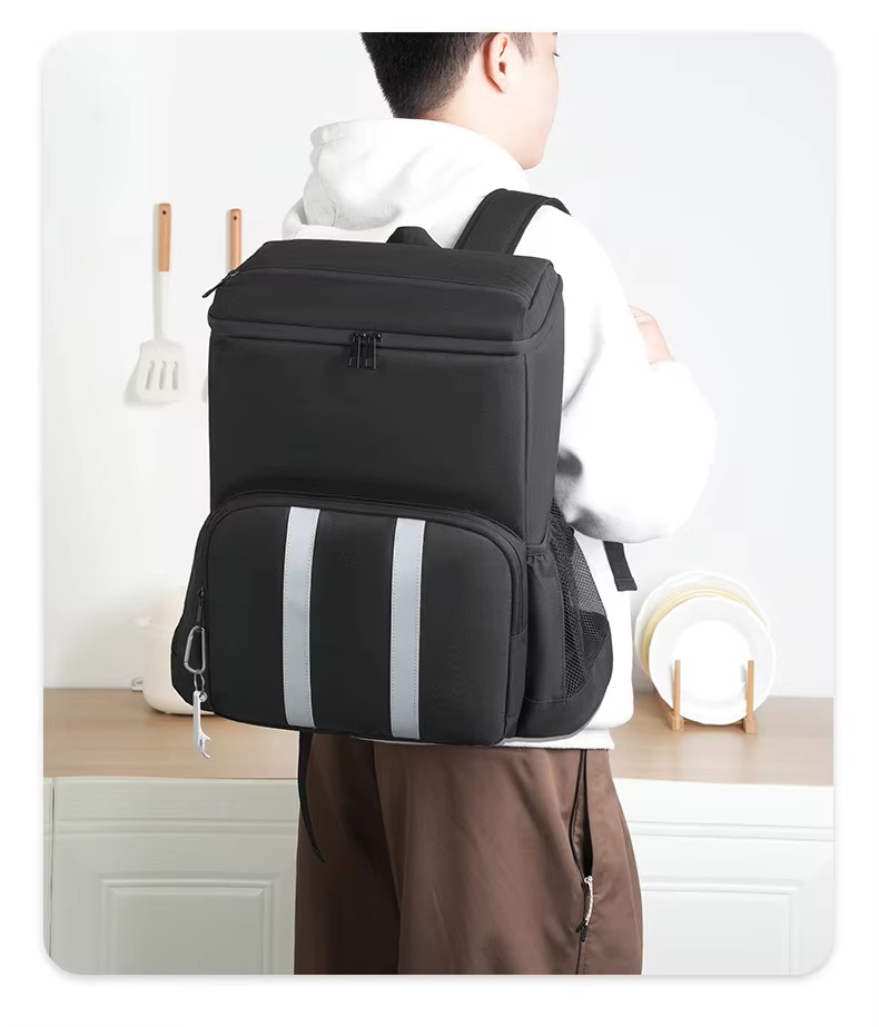Striped Cooler Backpack with Built-In Bottle Opener product detail