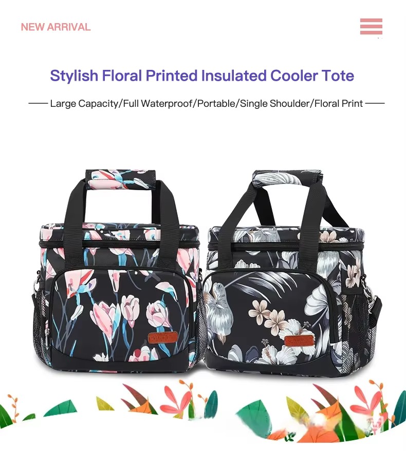 new arrival banner two floral cooler totes side by side