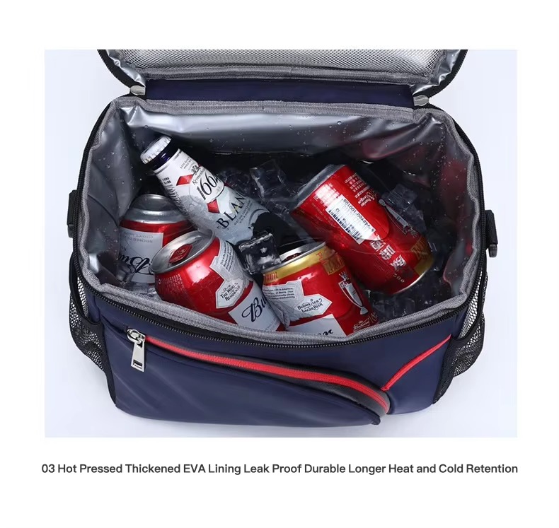 interior packed with canned drinks and ice showing PEVA lining