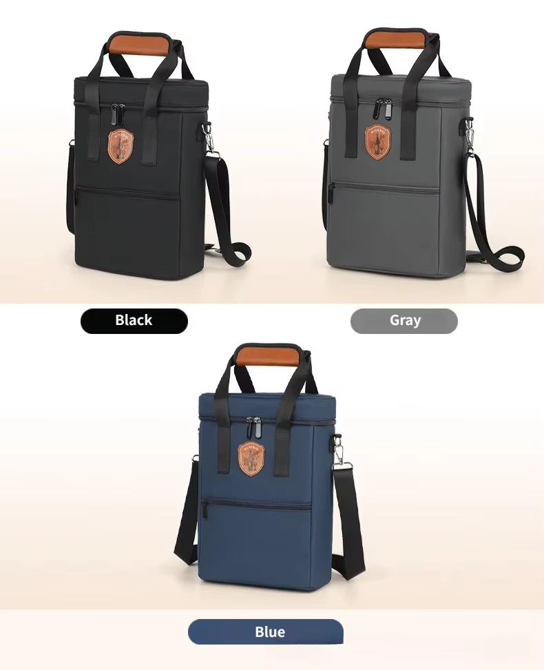 three colorways black gray and blue labeled with color name tags