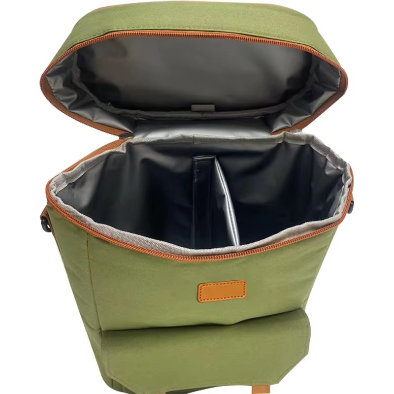 top-down view into open insulated interior with center divider