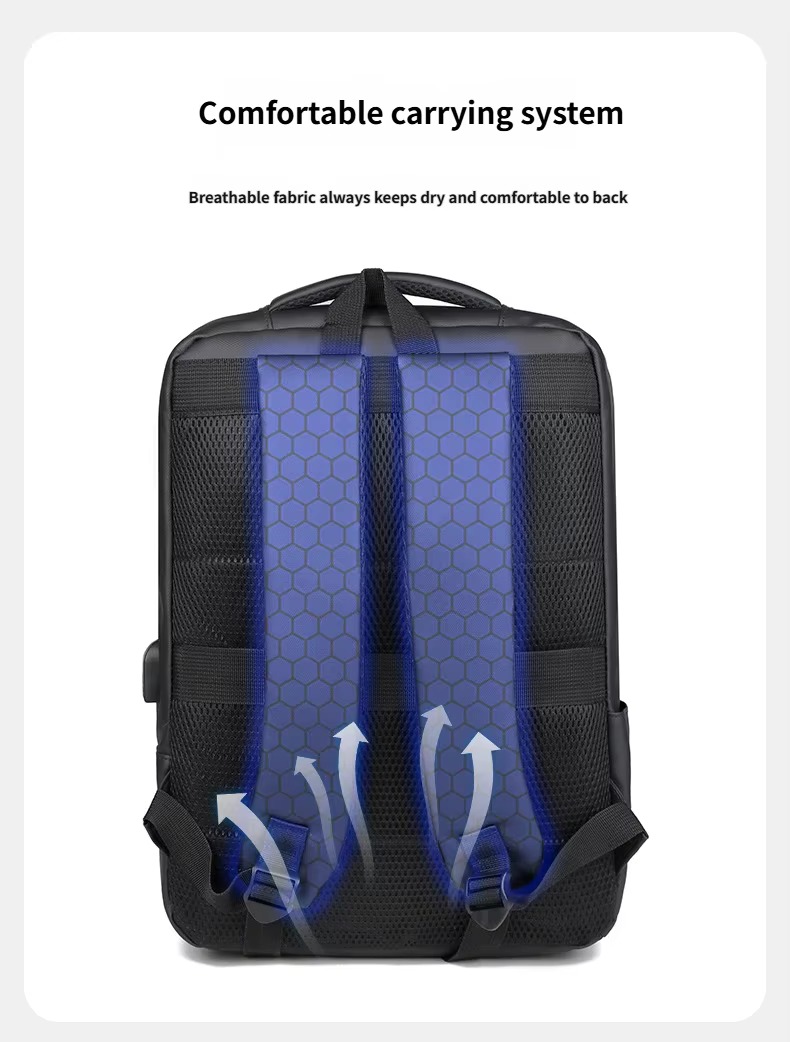 breathable mesh back panel with airflow illustration