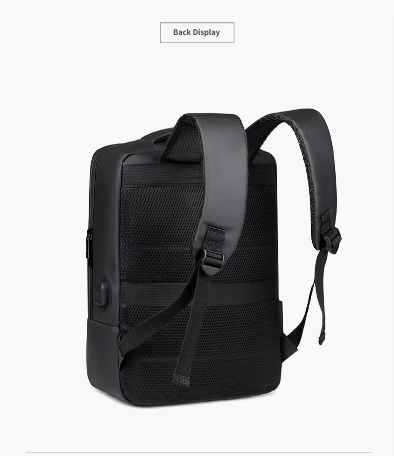 black backpack back display showing mesh straps