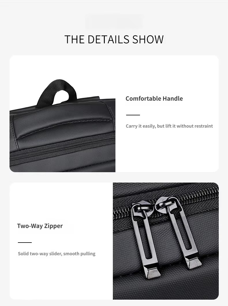 comfortable top handle and two-way zipper pull close-up