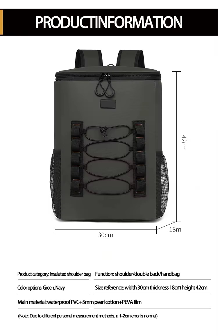 product information panel with dimensions 30 by 18 by 42 cm and material breakdown