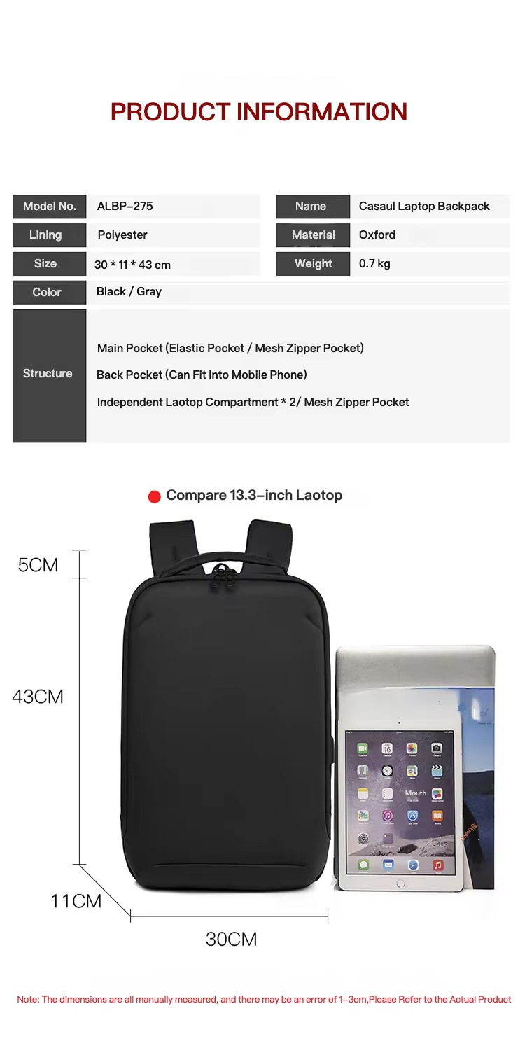 product information table listing model, lining, material, size, and weight