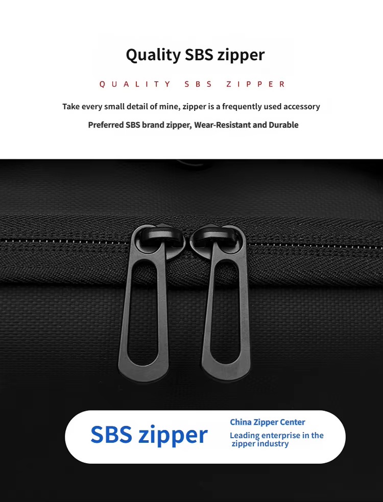 close-up of SBS zipper pullers on backpack