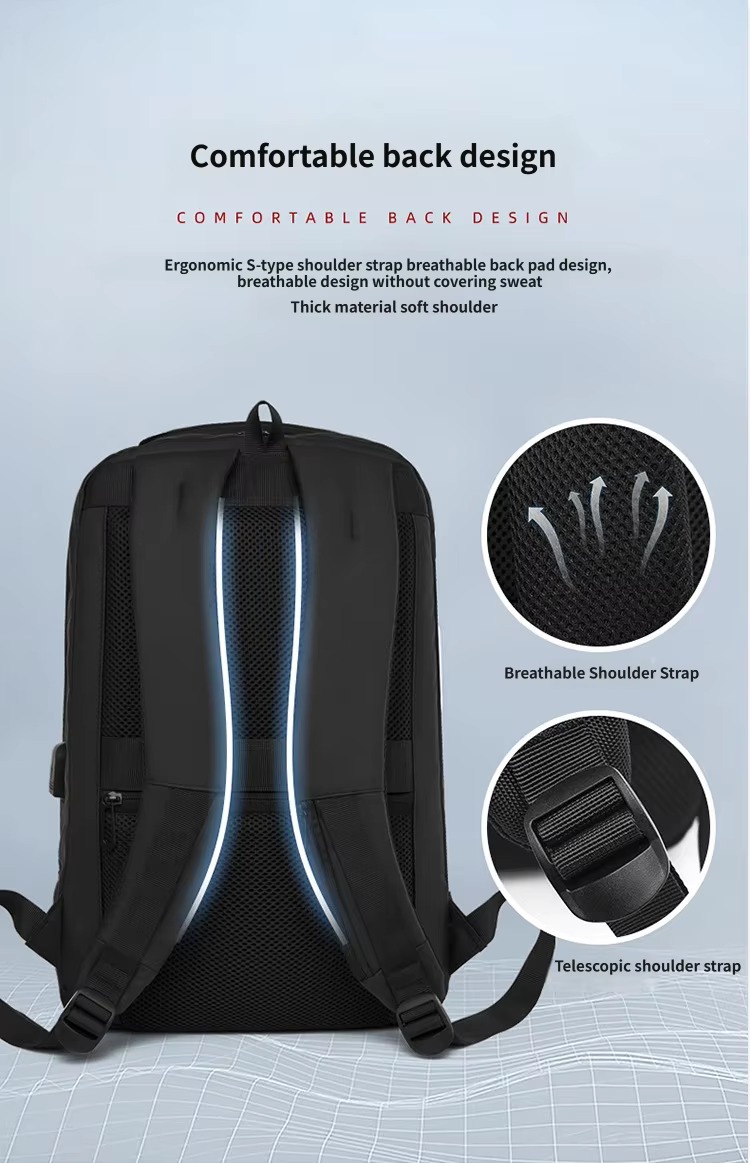 back panel close-up showing breathable mesh straps and back pad