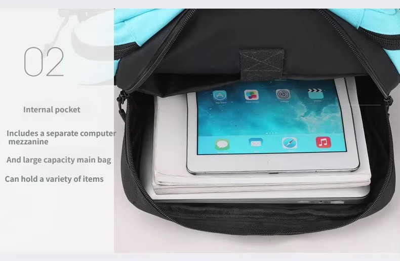 open main pocket showing tablet and laptop stored inside