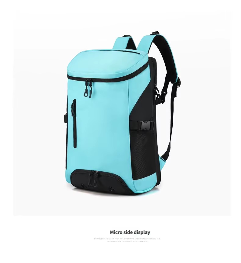 micro side display of teal backpack