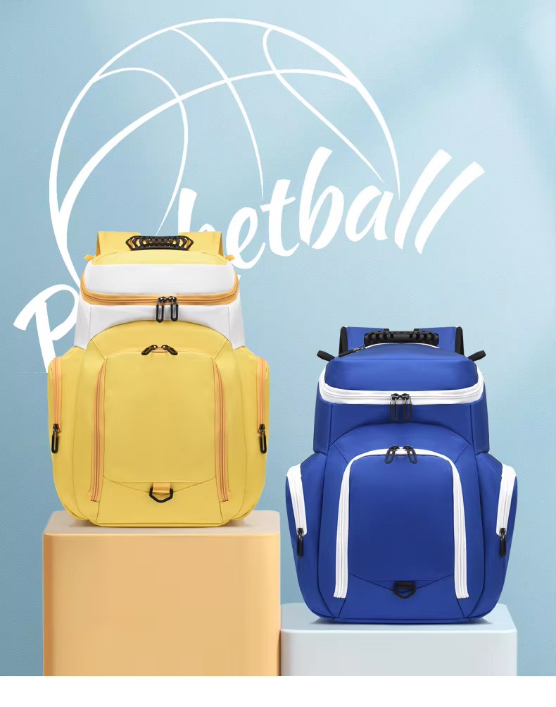 yellow and royal blue basketball backpack colorway display