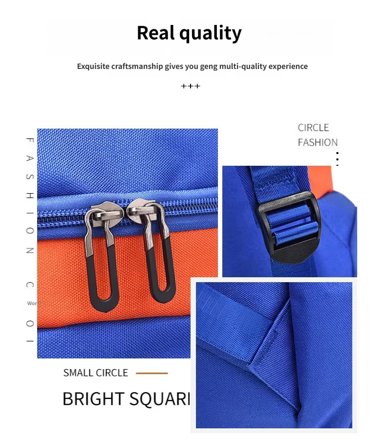 hardware zipper pull and adjustable strap buckle close-up
