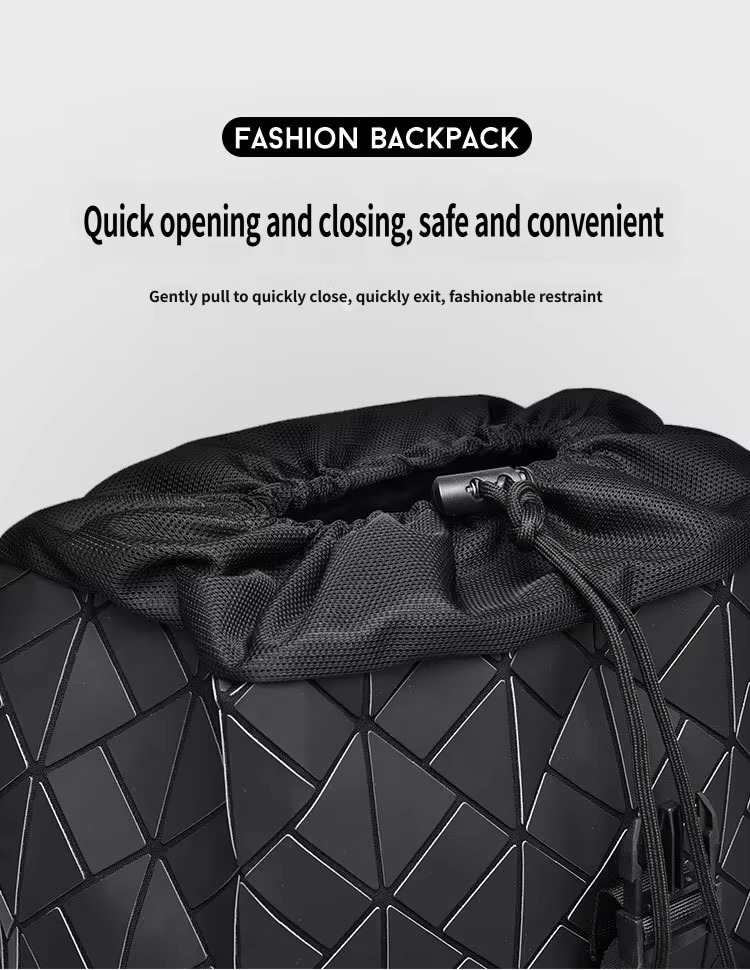 flap-over drawstring closure shown quickly opening and closing