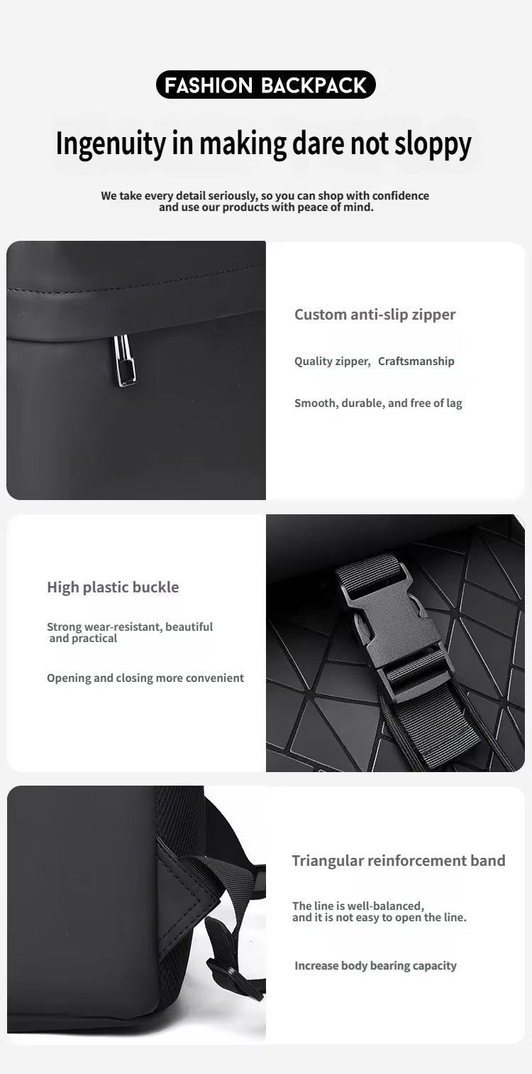 custom anti-slip zipper, plastic buckle and triangular reinforcement band close-ups