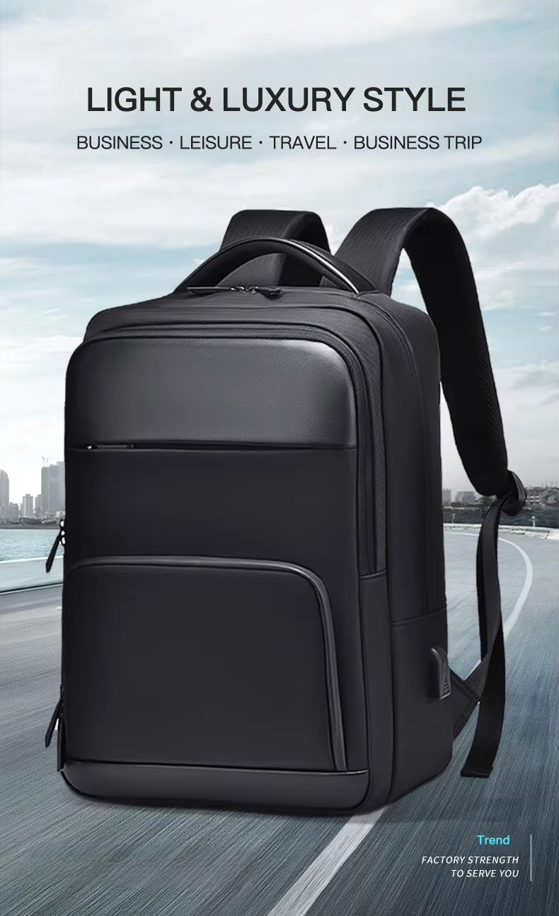 business backpack shown on a road background lifestyle scene