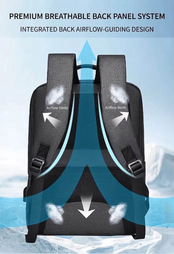 breathable back panel diagram showing airflow vents