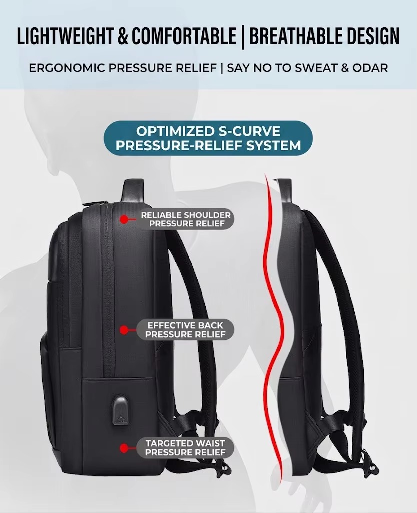 S-curve pressure-relief back panel ergonomic diagram