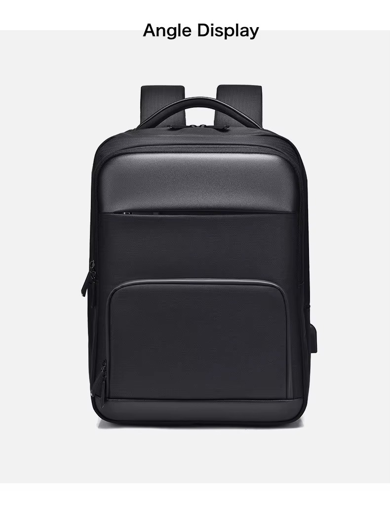 angled front view of the black backpack