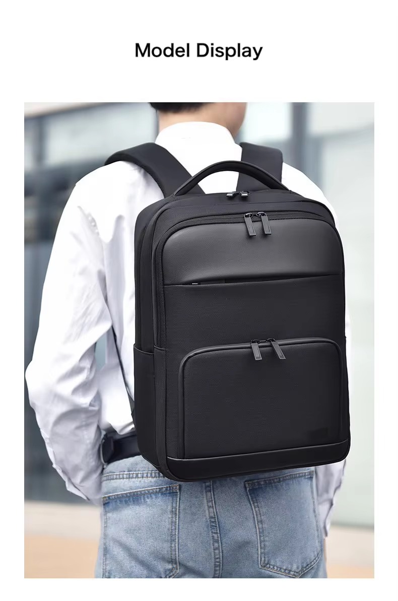 model wearing the backpack, viewed from behind