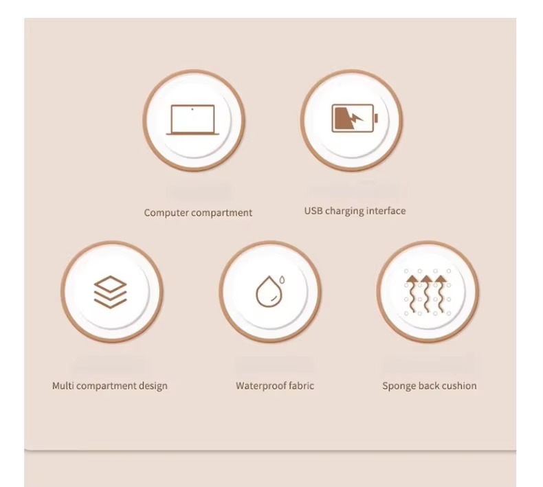 feature icons for computer compartment usb charging multi compartment waterproof and sponge cushion