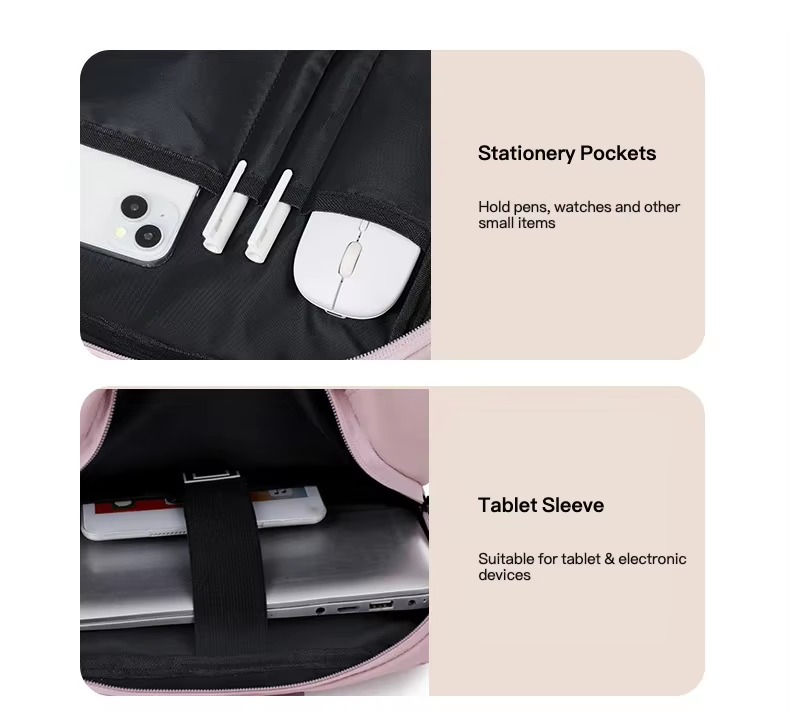 interior stationery pocket and tablet sleeve close-up
