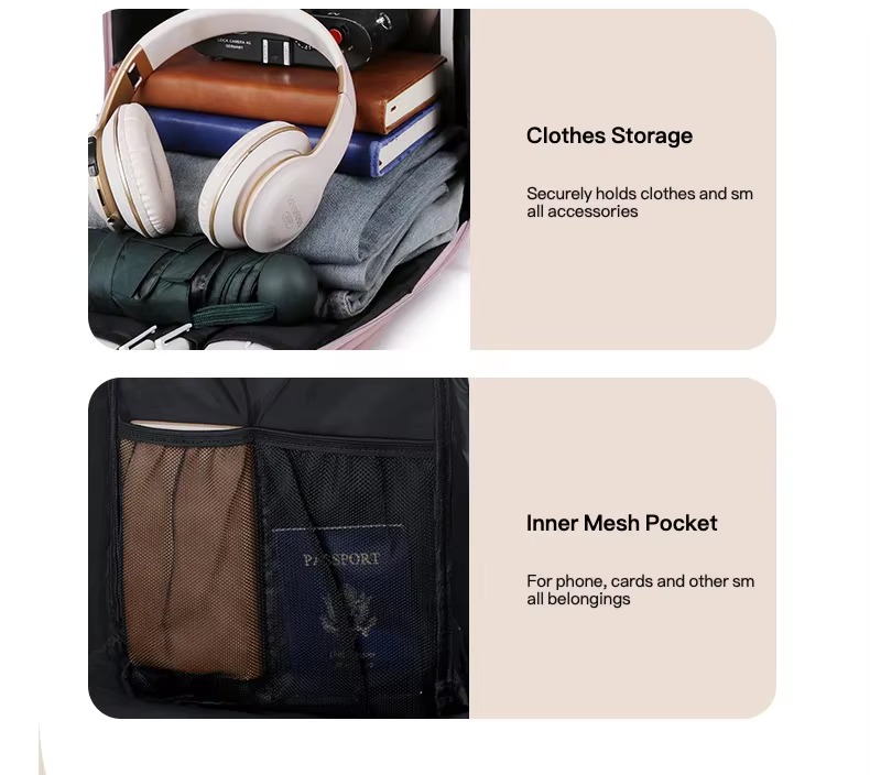 clothes storage area and inner mesh passport pocket