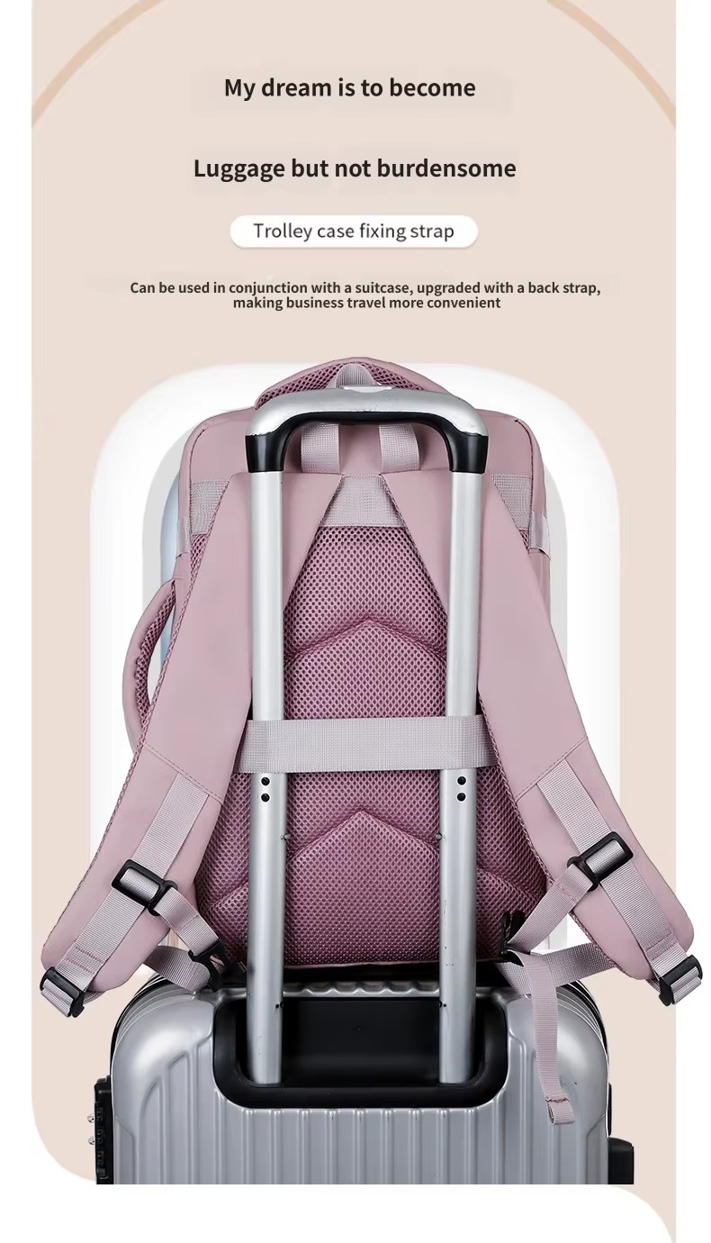 woman wearing pink backpack on both shoulders